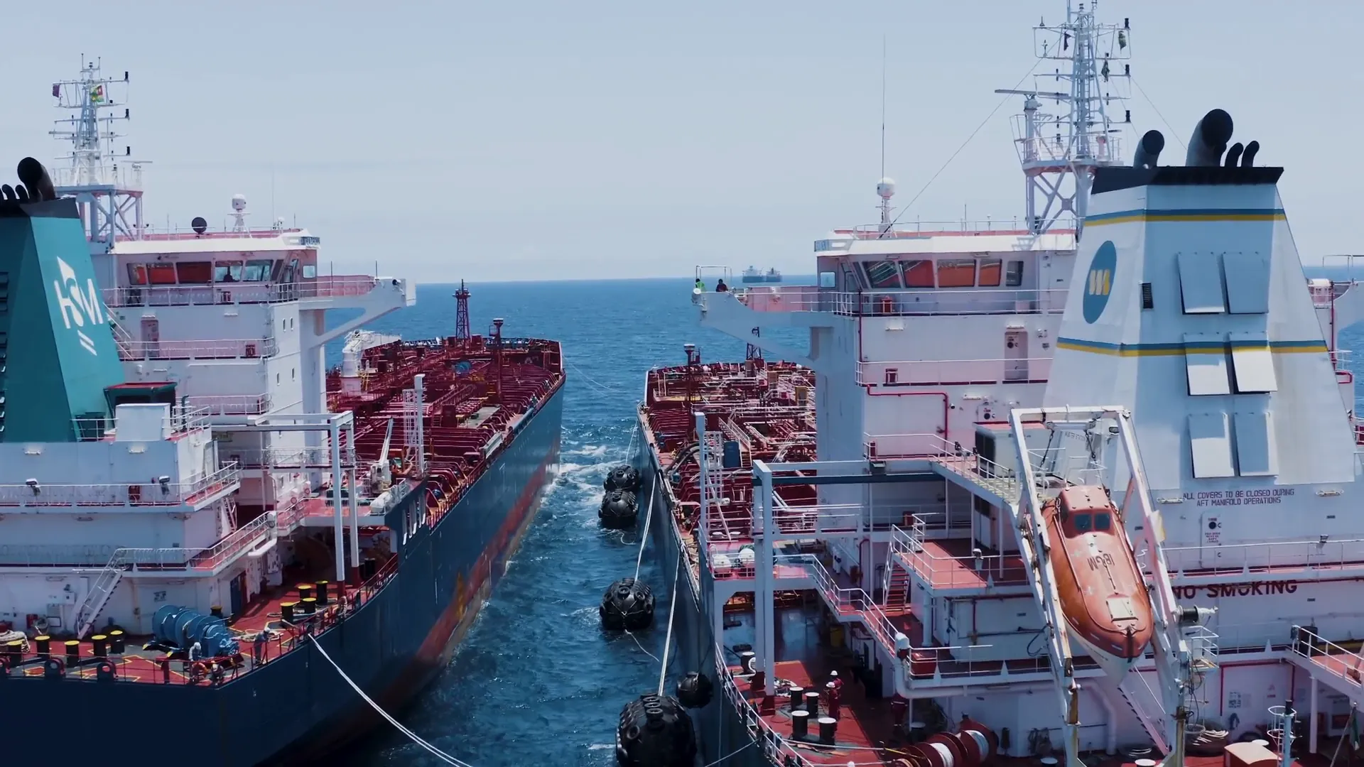 Two tankers moored alongside each other during a ship to ship transfer offshore Lomé